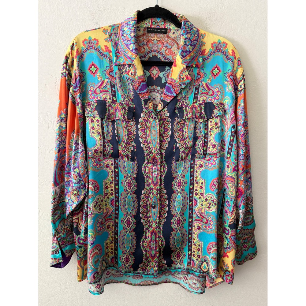 Etro Italy Womens Paisley Button Down Shirt Multi Color Blouse Size 42 Large